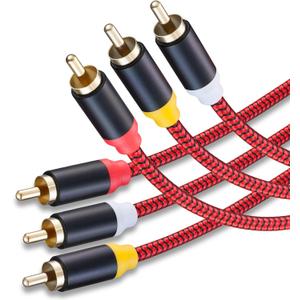 Audio Video RCA Cable 3Ft,3RCA Male to 3RCA Male 24K Gold Plated Composite AV Cable Compatible with Set-Top Box,Speaker,Amplifier,DVD Player and More(3Ft/1M)