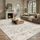 8x10 Area Rugs for Living Room, Washable Vintage Retro Floral Rug, Low Pile Non Slip Distressed Large Carpet for Bedroom, Dining Room, Office, Home (Brown)