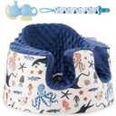 Seat Cover Compatible with Bumbo Floor Seat Only, w/Pacifier Clips & Safe Teething Bells Toys,Breathable Baby Bumbo Seat Cover,Soft Bumbo Floor Seat Cover for Baby Girl Boy, Excluding Pacifier(Blue)