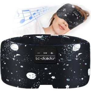 LC-dolida Sleep Mask with Bluetooth Headphones, Extra Large Silk Eye Mask for Sleeping Side Day Sleepers, Sleep Headphones Bluetooth 5.4 for Women Men with Thin Speaker, Blackout, Comfort, Microphone
