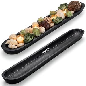Sawysine 40 Inch Wooden Dough Bowl Decoration Long Bread, Black