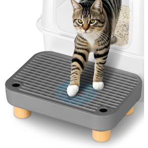 Litter Box Step, Litter Box Ramp/Catcher with Wooden Base, Anti-Tracking & Easy to Clean, Ideal for Small & Elderly Cats (Dark Gray)  3.6"D x 11.8"W x 3.6"H