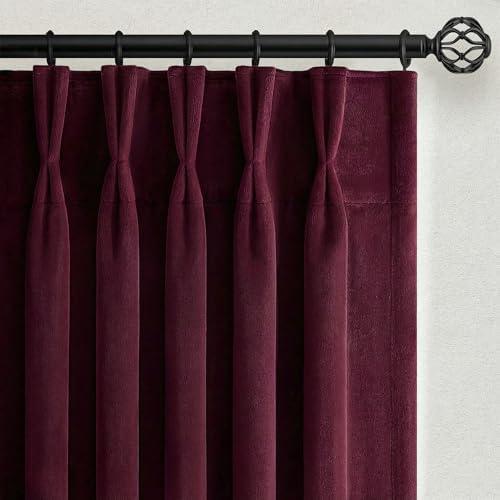 Ruby Wine Velvet Curtains 84 Inch Length for Living Room Bedroom Elegant Luxury Pinch Pleated Drapes with Hooks Vintage Victorian Decor Room Darkening Curtain Dark Purple Red,2 Panels,40x84 Long