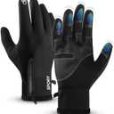 AURUZA Winter Gloves Men Women, Zipper Cycling Gloves Touch Screen, Windproof Warm Gloves Cold Weather, Anti-Slip Gloves (Large, Black)