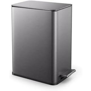 Cesun Bathroom Trash Can with Lid -2.6 Gallon Slim Stainless Steel Garbage Can, Narrow Step Trash Can with Soft Close for Bathroom, Office, Bedroom, Charcoal