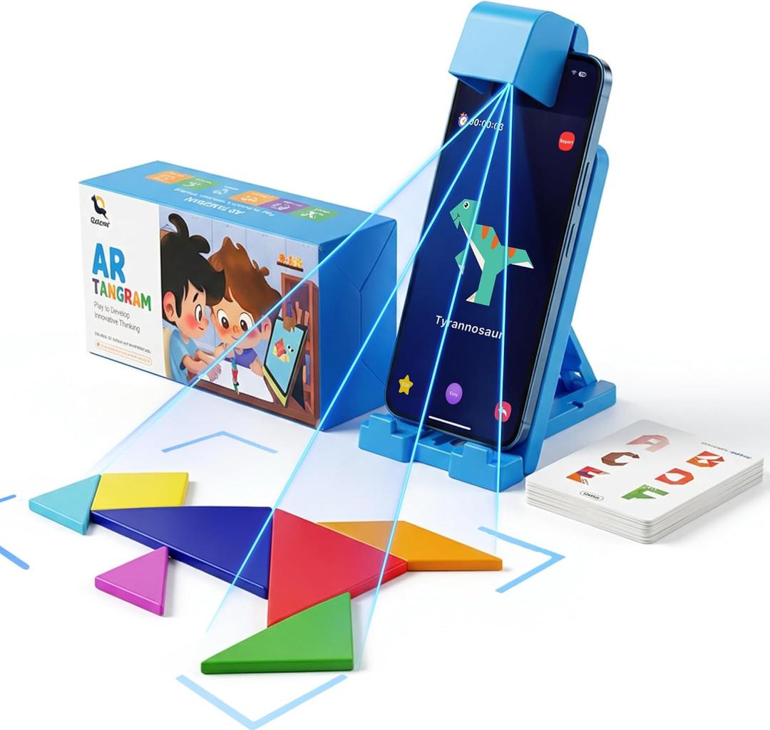 STEM Toys for Kids Ages 4-6, AR Tangram Puzzles with 1000+ Combinations & 20 Cognitive Cards, Food-Grade Silicone Sensory Toy, Interactive Family Games & Meaningful Screen Time Alternative