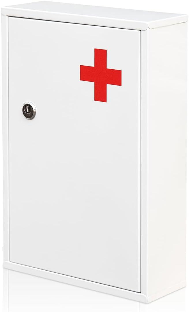 Steel Wall-Mount Lockable Medical Cabinet, 2-Tier Medical Box with Key, Metal Storage Box, Medicine Organizer Secure Large Capacity, First Aid Cabinet for Bathroom School 12.598.463.14"