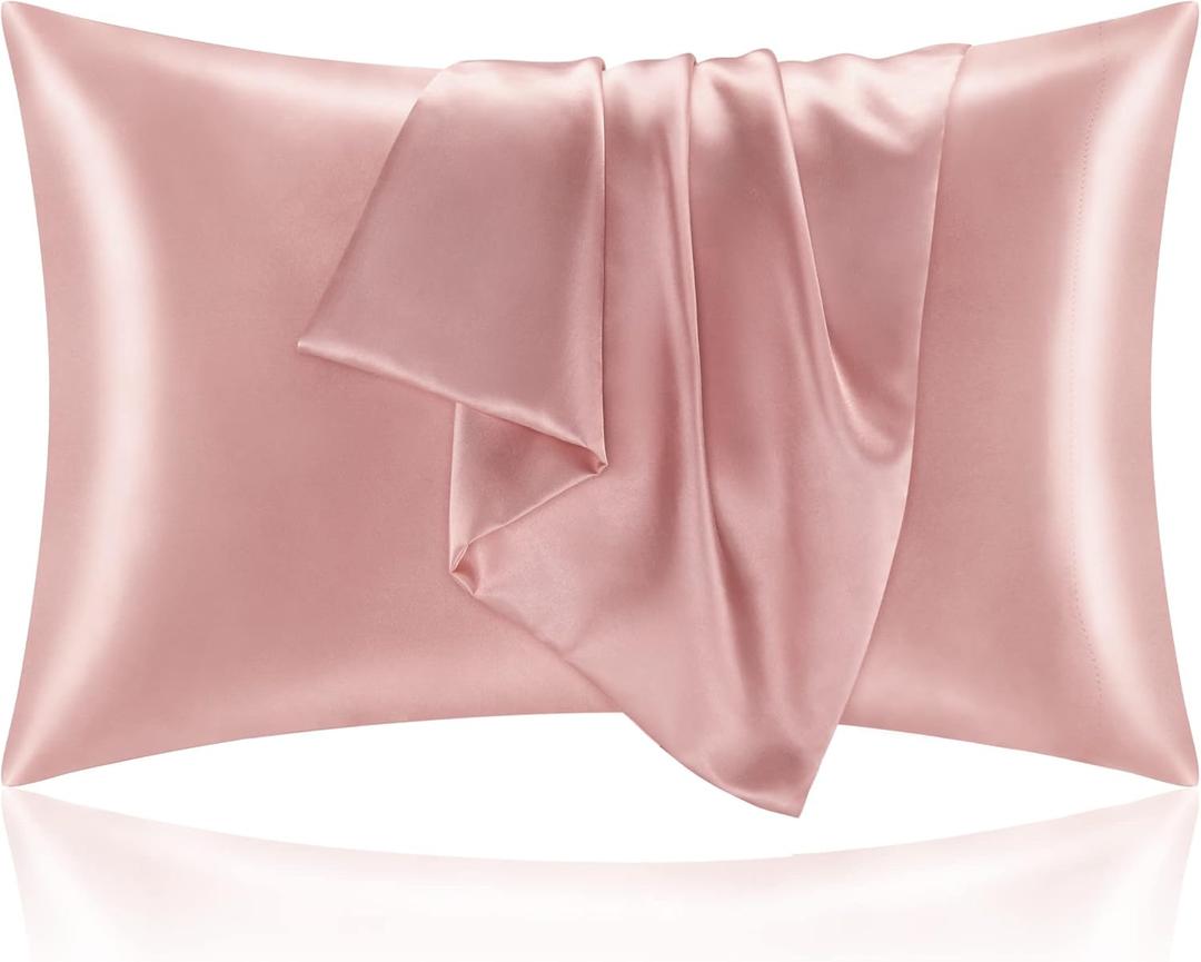 BEDELITE Satin Pillowcase for Hair and Skin, Super Soft and Cooling Similar to Silk Pillow Cases 2 Pack with Envelope Closure, Gift for Women Men(20"x30" Queen Size, Rose Pink)