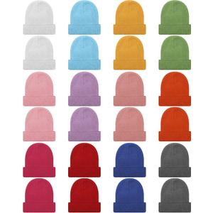 Toulite 24 Pcs Kids Winter Beanies Warm Cold Weather Hats Knitted Beanie Cap Solid Color for Boy Girl Children School Outdoor (One Size)