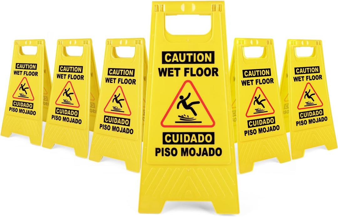 XPCARE 24 Inches Caution Wet Floor Sign, 6PACK Yellow Bilingual Double-Sided Safety Warning Signs,A Frame Safety Wet Floor Signs Commercial