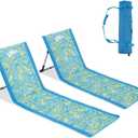 Old Bahama Bay Beach Lounge Chair for Adults, 2 Pack Folding Beach Mat Chair with Backrest Portable Aluminum Sun Lounge Chair for Beach, Camping, Picnic, Palm Print, Oversized
