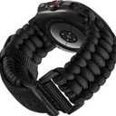 Bandletic Rugged Paracord Compatible with Samsung Galaxy Watch Ultra Bands 47mm (2025/2024) for Men, Handmade Woven Braided Tactical Military Survival Nylon Strap, Large, Black Buckle-Black