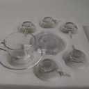 Glass Teacup and Saucer Set, 6 Pack Coffee Mug with Stainless Steel Spoon Suitable for Espresso Juice Cappuccino and More Beverage, 7OZ/210ML, Clear (7OZ/210ML-A)