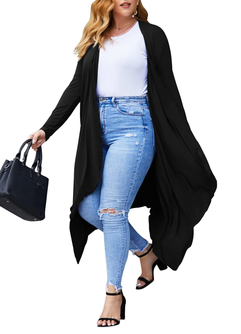 IN'VOLAND Women's Plus Size Cardigan Long Sleeve Open Front Drape Cardigans Lightweight Long Duster 2X