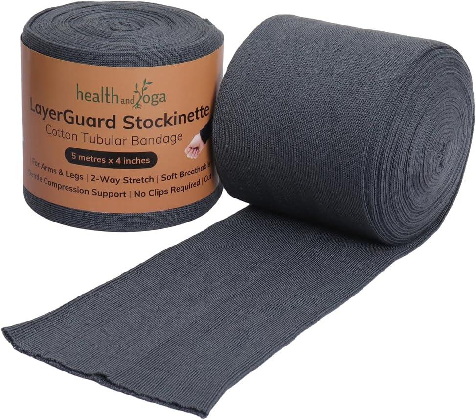 LayerGuard Cotton Stockinette Sleeve Roll, Stretchable Raw Cotton Comfort wear, Sweat Absorbent Tubular Bandage Prevents Residue Build up - Under-Over Cast Sleeve Bandage Wear (Grey, 4 Inch)