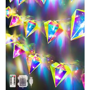 AceList Iridescent Big Diamond String Lights 10Ft 20 LED Fairy Light with Remote, Holographic Decor for Engagement Party Decorations Wedding Proposal Bachelorette Christmas Birthday Children (White)