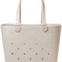 Simple Modern Extra-Large Beach Bag | Waterproof Getaway Rubber Tote with Zipper Pocket for Travel, Pool, Boat, Groceries, Sports | Almond Birch