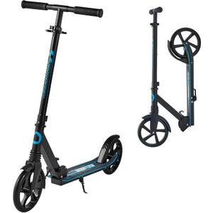 VEVOR Kick Scooter for Kids, Teens & Adults, 2-Wheel Adjustable Height Folding Scooter with Anti-Slip Deck & Light-Up Wheels, Supports 110 lbs & 220 lbs, Blue & Black Colors