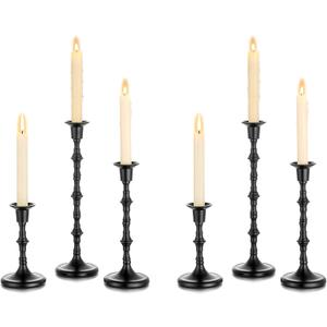 Nuptio Black Candlestick Holders Taper Candle Holders Bulk 6 Pcs Antique Iron Metal Candle Sticks Holders Tall Candle Holder Matte Table Decor for Halloween Kwanzaa Easter Valentines Shabbat