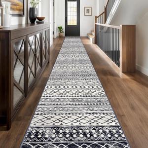 KUTA Extra Long Runners for Hallways 2.6x20ft Washable Black Boho Runners