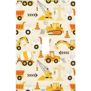 Decorative Light Switch Cover Plate Construction Vehicle Yellow Trucks Diggers 1 Gang Single Toggle Wall Plates for Electrical Outlet Covers Switch Plate Covers Faceplate for Home Decor