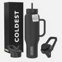 Coldest Tumbler with Handle and Straw - 100% Leak Proof Insulated Tumbler with Lid and Straw (3 Lids) - Stainless Steel Tumblers for Women & Men - Cup Holder Friendly Base, 46 oz (Stealth Black)