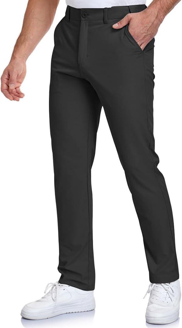 SPOSULEI Men's Golf Pants Stretch Lightweight Waist Elastic Work Business Dress Pants with 4 Pockets (36W x 30L, Black)