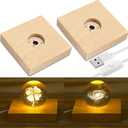 Honoson 2 Pcs LED Base Wood Light Display Base Christmas Stocking Stuffer Gifts for Crystal Glass Art Resin Light Display Stand with 6 LED Crystal Resin Lamp for 3D Laser USB Only(Square)