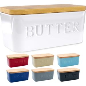 PriorityChef Extra Large Butter Dish with Lid for Countertop, Ceramic Butter Container With Airtight Cover, Butter Keeper for Counter or Fridge, Butter Holder Storage, White