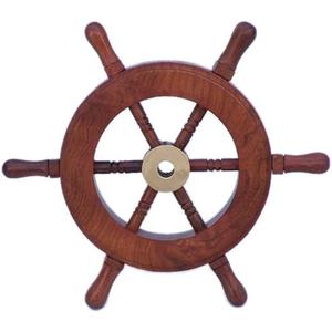 Hampton Nautical Deluxe Class Wood and Brass Decorative Ship Wheel 6" - ation - Nautical Gifts