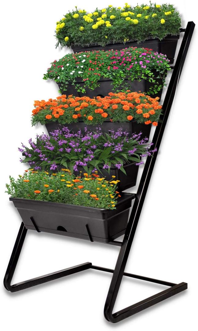 4ft Raised Garden Bed Vertical Garden Freestanding Elevated Planter with 5 Container Boxes for Patio Balcony Flowers Indoor Outdoor, Black