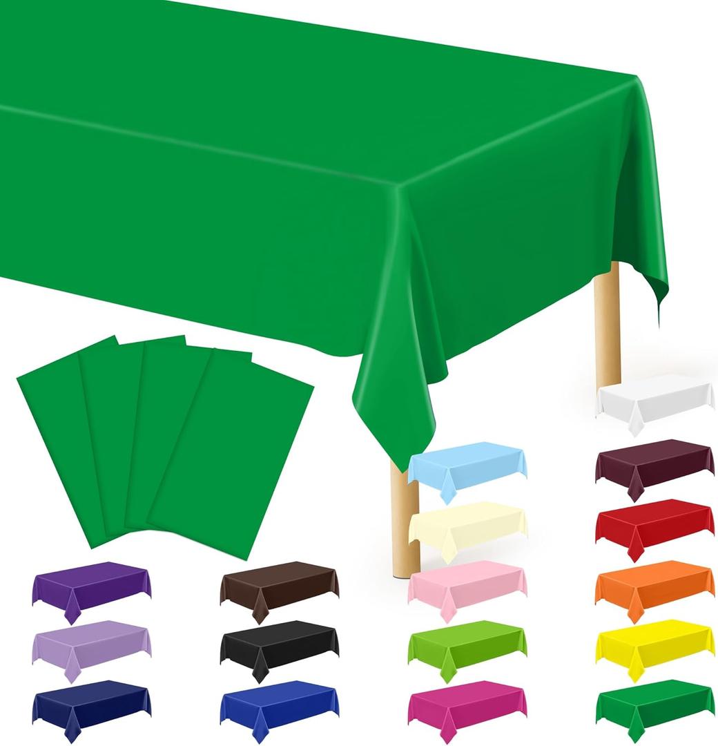 4 PCS Plastic Tablecloths for Rectangle Tables, 54 x 108 Inches Baptism Decorations, Waterproof and Leakproof Picnic Table Cover for Bachelorette Party, Colorful Tablecloth Adaptable to Every Table (Green)