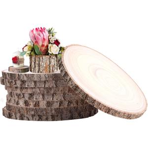 8 Pcs Wood Slices 9-10 Inches Natural Wood Rounds,Unfinished Centerpieces for Tables,Round Wooden Discs,Wooden Slices for Centerpieces/Crafts,Baby Shower,WeddingTable Decor, Forest Decor