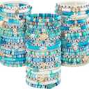 Landical 64 Pieces Summer Beach Bracelet Bulk Surfer Beaded Bracelets Stackable Clay shell Seashell Starfish Friendship Party Favor Pack Jewelry Outfits for Women Goody Bag Fillers