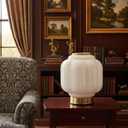 Mushroom Lamp, Cordless Rechargeable Table Lamp with Brass Base & White Glass Shade, 4W Dimmable Bedside Table Lamp, Small Vintage Desk Light for Mid Century Modern Home Decor (White)
