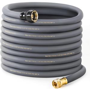 Garden Hose 5/8" x 100ft Brass Rubber Heavy Duty Water Hose 600 PSI Burst Pressure, Durable Flexible Hose for Yard, Car Wash, Pets Gray