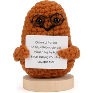 3 x Emotional Support-Nuggets-Positive-Potato, Funny Encouraging Pickle with Base, Mini Cute Knitted Crochet Plush Dolls, Handmade Birthday Gifts from Friend/Family - Orange