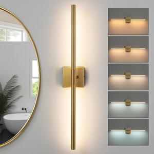 Gold Vanity Light Fixtures for Bathroom Over Mirror 30 inch LED Bath Sconces IP44 5CCT Adjustable Morden Picture Lights for Paintings (Built-in Dimmer)