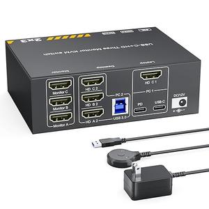 KVM Switch 3 Monitors for 1 Laptop and 1 Desktop 4K@60Hz, USB C HDMI Three Monitor KVM Switch,Docking Station KVM Switches with 4 USB 3.0 Port, 87W PD Charging