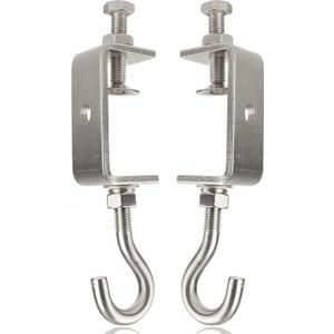 2 9/16In Stainless Steel Small C Clamps + Heavy Duty Metal Threaded Hanging Screw Hook/Open Cup Bolt Hook, With Stable Wide Jaw Opening&Protective Pad/I-Beam Design (2PCS)