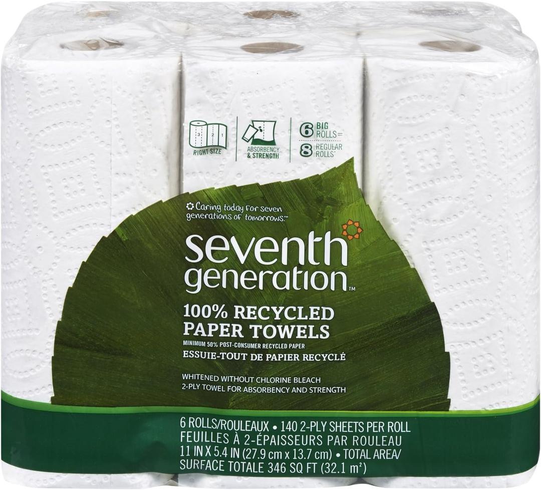 Seventh Generation Paper Towels, 100% Recycled Paper, 2-Ply, 6-Count (Pack of 4)