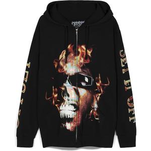 Offset Unisex Fire Zip Hoodie Hooded Sweatshirt, Black, L