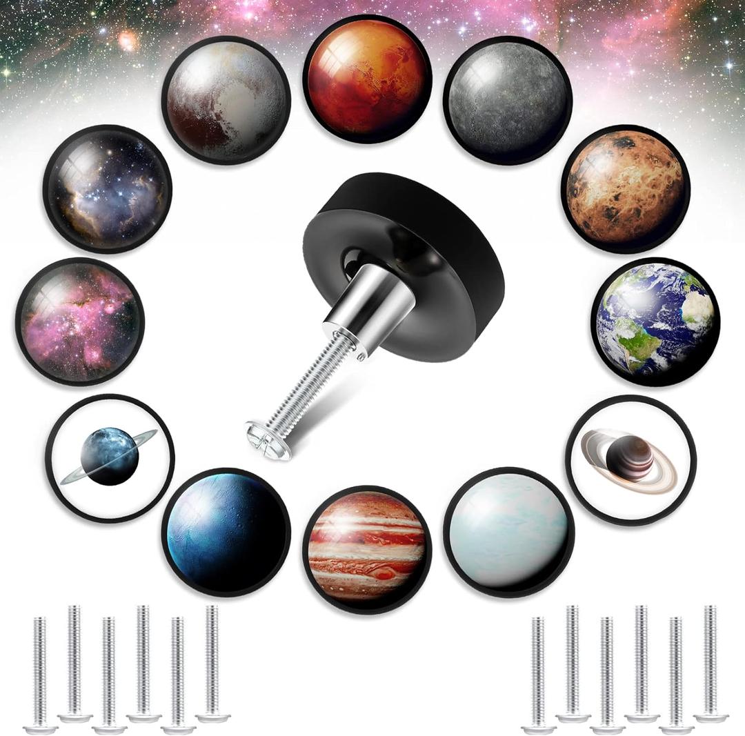 12 Pieces Planet Dresser Knobs Constellation Table Cabinet Drawer Pulls Handle with Screws for Dressing Cupboard Wardrobe Closet, 1.2 Inches/ 30 mm