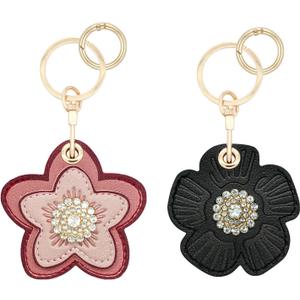2 Pack Hidden Keychain Holder for Airtag 2nd & 1st - Cute Leather Key Ring Case Cover for Women - Black&Pink Flower