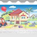 Cartoon Dog House Backdrop, Blue Sky Birthday Photography Background for Parties, Happy Birthday Photo Booth Prop Decorations 7x5 FT