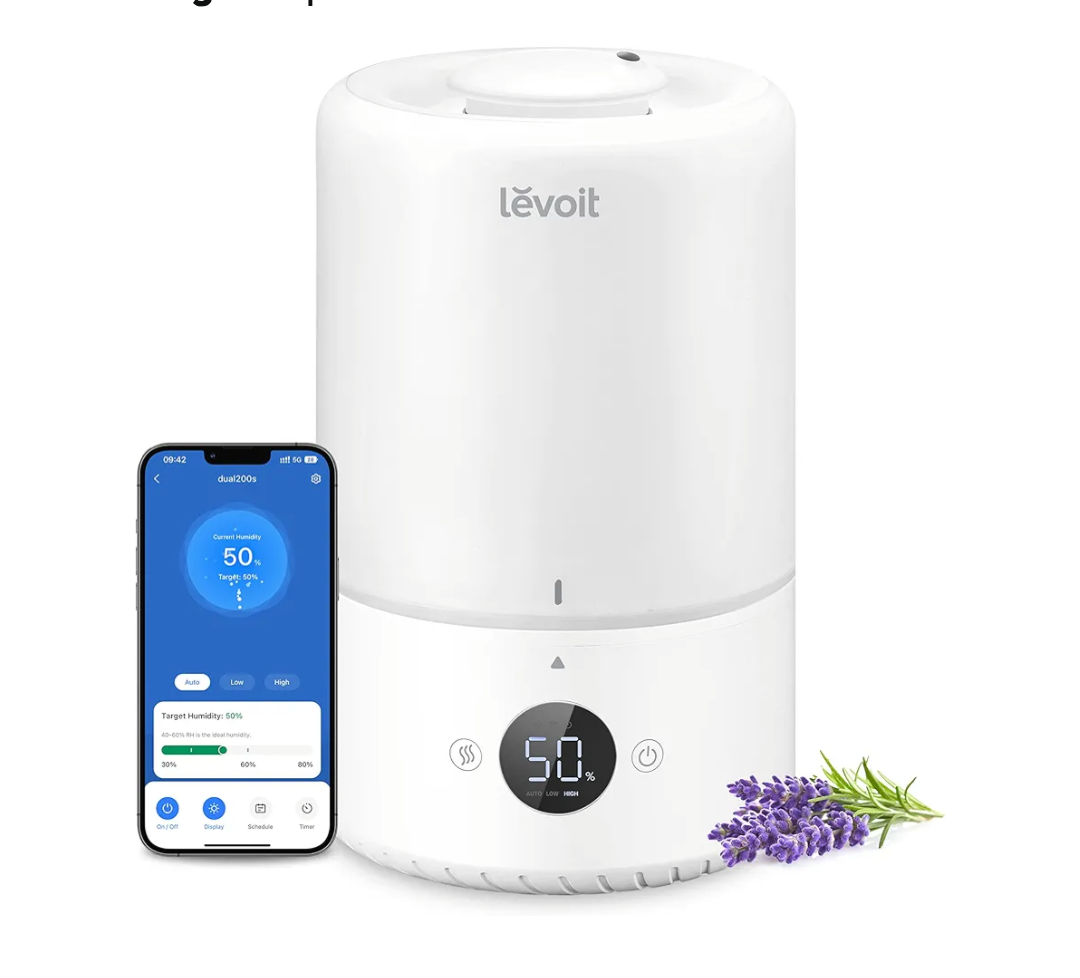 LEVOIT Smart Cool Mist Top Fill Humidifiers for Bedroom with Sensor, Auto Humidity Setting, APP & Voice Control, Essential Oil Diffuser, Ultra Quiet Operation, Super Easy Top Fill, 3L, White