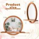 Vercraft 24 Inch Round Wall Mirror with Shelf Solid Wood Frame Rustic Circle Mirror Handcrafted for Entryway Bathroom or Living Room Decorative