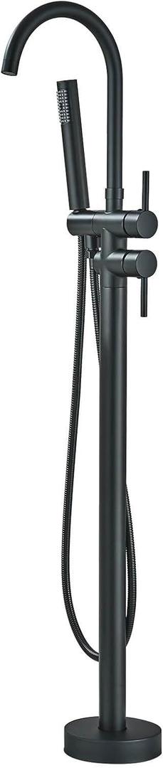 Yagatap Matte Black Freestanding Tub Filler Faucet Tub Filler Free Standing Floor Mount Stand with Shower & Handheld Sprayer 2-Handle Deck Mount Style Mixer Valve for Bathroom
