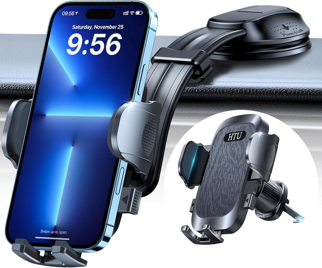 HTU Upgraded Strongest Suction Car Phone Holder Bendable Arm, Never Block View Rotatable Cellphone Mount for Dashboard Windshield Vent, Cradle Stand for iPhone 17 16 15 14 13 12 Pro Max (Black) HTU Upgraded Strongest Suction Car Phone Holder Bendable Arm, Never Block View Rotatable Cellphone Mount for Dashboard Windshield Vent, Cradle Stand for iPhone 17 16 15 14 13 12 Pro Max (Black)