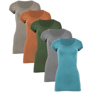 Sexy Basics Womens Cotton Stretch Scoop Neck Short Sleeve Extra Long T Shirt - Multi Packs, L